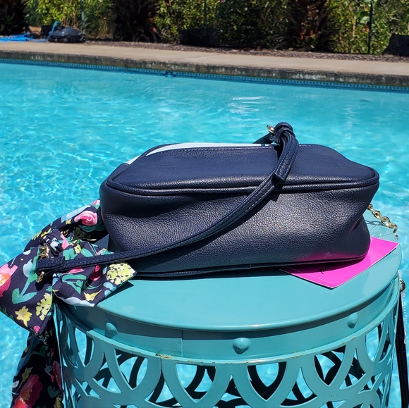 Betsey Johnson Black Crossbody with Scarf-NEW WITH TAGS, Navy & light Blue - Picture 10 of 17